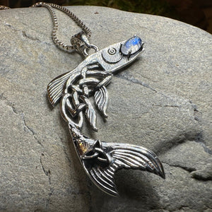 Salmon of Knowledge Necklace, Celtic Jewelry, Irish Necklace, Graduation Gift, Teacher Gift, Celtic Fish Necklace, Wiccan Jewelry, Moonstone