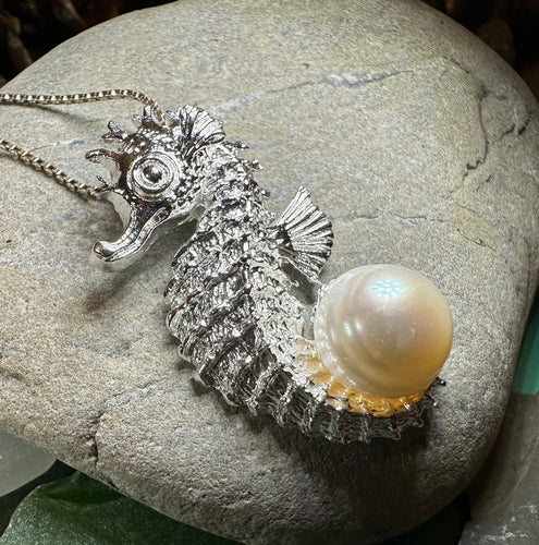 Seahorse Necklace, Shell Jewelry, Beach Jewelry, Pearl Jewelry, Retirement Gift, Silver Sea Jewelry, Nautical Jewelry, Beach Lover Jewelry
