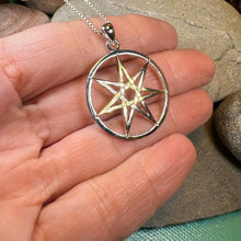 Load image into Gallery viewer, Elven Star Necklace, Seven Pointed Star Necklace, Celestial Pendant, Wiccan Jewelry, Moonstone Pendant, Pagan Jewelry, Oak Leaf, Mystical
