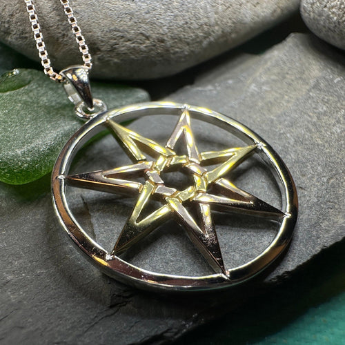 Elven Star Necklace, Seven Pointed Star Necklace, Celestial Pendant, Wiccan Jewelry, Moonstone Pendant, Pagan Jewelry, Oak Leaf, Mystical