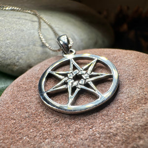 Petite Elven Star Necklace, Seven Pointed Star Necklace, Celestial Pendant, Wiccan Jewelry, Witch Pendant, Pagan Jewelry, Oak Leaf, Mystical