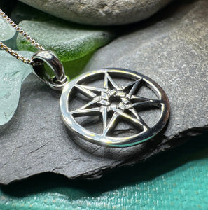 Petite Elven Star Necklace, Seven Pointed Star Necklace, Celestial Pendant, Wiccan Jewelry, Witch Pendant, Pagan Jewelry, Oak Leaf, Mystical