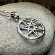 Load image into Gallery viewer, Petite Elven Star Necklace, Seven Pointed Star Necklace, Celestial Pendant, Wiccan Jewelry, Witch Pendant, Pagan Jewelry, Oak Leaf, Mystical
