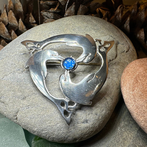 Dolphin Brooch, Celtic Jewelry, Beach Jewelry, Fish Necklace, Sister Gift, Friendship Gift, Nautical Jewelry, Sea Jewelry, Wife Gift