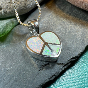 Peace Sign Necklace, Opal Jewelry, Heart Pendant, Hippie Jewelry, Yoga Gift, Sister Gift, Girlfriend Gift, Graduation Gift, October Birthday