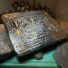 Load image into Gallery viewer, Celtic Kilt Belt Buckle, Scottish Belt Buckle, Pewter Buckle, Large Belt Buckle, Men&#39;s Celtic Gift, Irish Gift, Celtic Knot Buckle, Bagpiper
