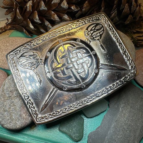 Celtic Kilt Belt Buckle, Scottish Belt Buckle, Pewter Buckle, Large Belt Buckle, Men's Celtic Gift, Irish Gift, Celtic Knot Buckle, Bagpiper