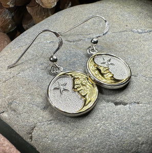 Moon Earrings, Celtic Jewelry, Celestial Jewelry, Crescent Moon Earrings, Full Moon Jewelry, Star Jewelry, Anniversary Gift, Gold Earrings