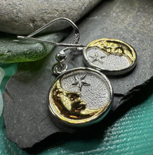 Load image into Gallery viewer, Moon Earrings, Celtic Jewelry, Celestial Jewelry, Crescent Moon Earrings, Full Moon Jewelry, Star Jewelry, Anniversary Gift, Gold Earrings
