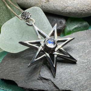 Elven Star Necklace, Seven Pointed Star Necklace, Celestial Pendant, Wiccan Jewelry, Moonstone Pendant, Pagan Jewelry, Oak Leaf, Mystical