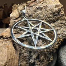 Load image into Gallery viewer, Elven Star Necklace, Seven Pointed Star Necklace, Celestial Pendant, Wiccan Jewelry, Witch Pendant, Pagan Jewelry, Oak Leaf, Mystical
