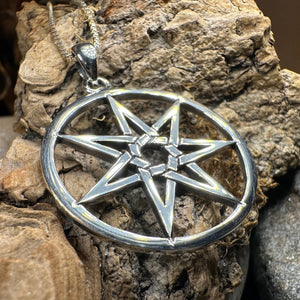 Elven Star Necklace, Seven Pointed Star Necklace, Celestial Pendant, Wiccan Jewelry, Witch Pendant, Pagan Jewelry, Oak Leaf, Mystical