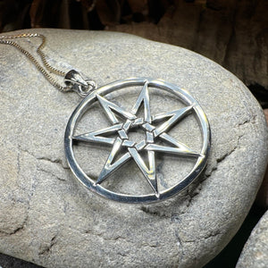 Elven Star Necklace, Seven Pointed Star Necklace, Celestial Pendant, Wiccan Jewelry, Witch Pendant, Pagan Jewelry, Oak Leaf, Mystical