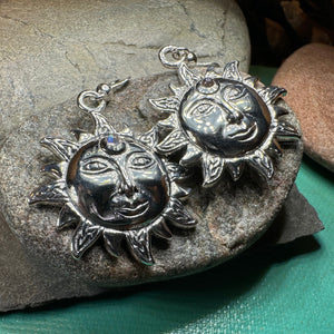 Sun Earrings, Celtic Jewelry, Moonstone Dangle Earrings, Celestial Jewelry, Wiccan Jewelry, Mom Gift, Sun Jewelry, Pagan Jewelry, Beach