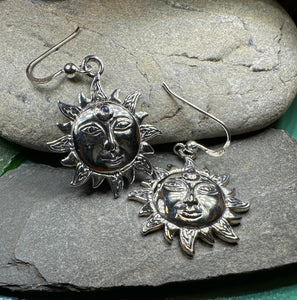 Sun Earrings, Celtic Jewelry, Moonstone Dangle Earrings, Celestial Jewelry, Wiccan Jewelry, Mom Gift, Sun Jewelry, Pagan Jewelry, Beach