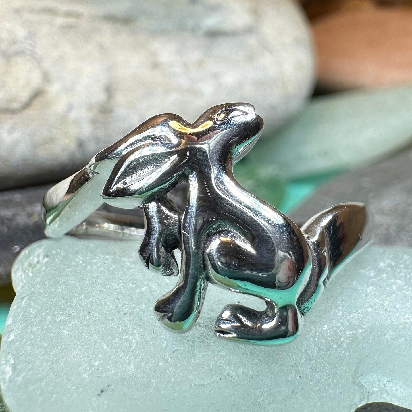 Moonlight Dancer Rabbit Ring Celtic Crystal Design Jewelry