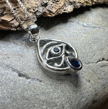 Load image into Gallery viewer, Eye of Horus Necklace, Egyptian Eye Pendant, Mystical Amulet, Egyptian Symbol, Sapphire Jewelry, Cancer Survivor Gift, Recovery Gift
