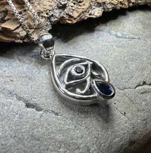 Eye of Horus Necklace, Egyptian Eye Pendant, Mystical Amulet, Egyptian Symbol, Sapphire Jewelry, Cancer Survivor Gift, Recovery Gift