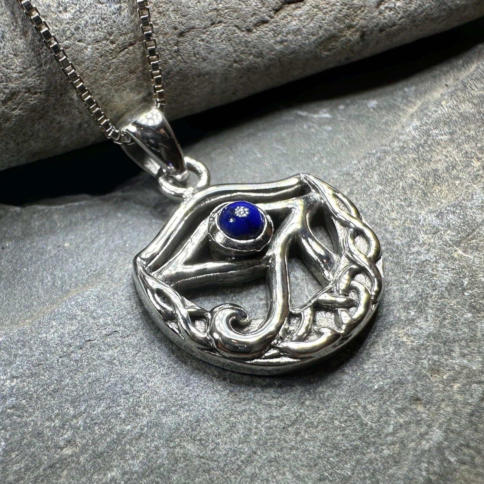 Lapis Lazuli, Citrine and Silver Necklace with hot Hamsa Pendant