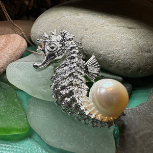 Seahorse Necklace, Shell Jewelry, Beach Jewelry, Pearl Jewelry, Retirement Gift, Silver Sea Jewelry, Nautical Jewelry, Beach Lover Jewelry