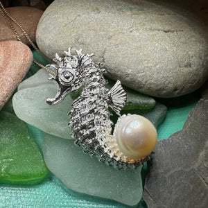 Seahorse Necklace, Shell Jewelry, Beach Jewelry, Pearl Jewelry, Retirement Gift, Silver Sea Jewelry, Nautical Jewelry, Beach Lover Jewelry