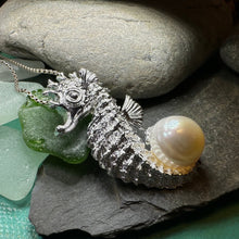 Load image into Gallery viewer, Seahorse Necklace, Shell Jewelry, Beach Jewelry, Pearl Jewelry, Retirement Gift, Silver Sea Jewelry, Nautical Jewelry, Beach Lover Jewelry
