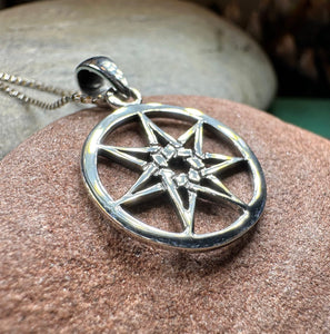 Petite Elven Star Necklace, Seven Pointed Star Necklace, Celestial Pendant, Wiccan Jewelry, Witch Pendant, Pagan Jewelry, Oak Leaf, Mystical