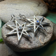 Load image into Gallery viewer, Elven Star Earrings, Seven Pointed Star Jewelry, Celestial Post Earrings, Wiccan Jewelry, Moonstone Jewelry, Pagan Jewelry, Oak Leaf Gift
