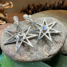 Load image into Gallery viewer, Elven Star Earrings, Seven Pointed Star Jewelry, Celestial Post Earrings, Wiccan Jewelry, Moonstone Jewelry, Pagan Jewelry, Oak Leaf Gift
