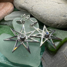 Load image into Gallery viewer, Elven Star Earrings, Seven Pointed Star Jewelry, Celestial Post Earrings, Wiccan Jewelry, Moonstone Jewelry, Pagan Jewelry, Oak Leaf Gift
