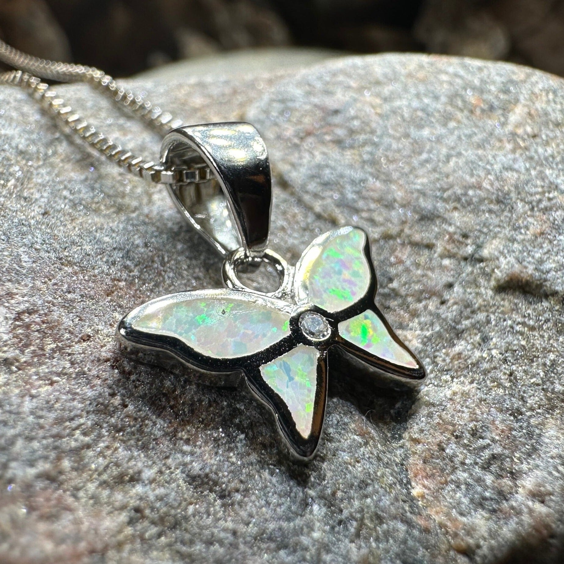 Petite Opal Butterfly Necklace White Opal