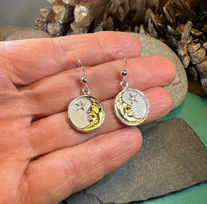 Moon Earrings, Celtic Jewelry, Celestial Jewelry, Crescent Moon Earrings, Full Moon Jewelry, Star Jewelry, Anniversary Gift, Gold Earrings