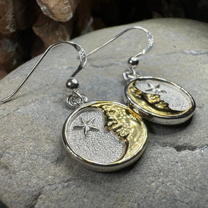 Moon Earrings, Celtic Jewelry, Celestial Jewelry, Crescent Moon Earrings, Full Moon Jewelry, Star Jewelry, Anniversary Gift, Gold Earrings