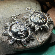 Load image into Gallery viewer, Sun Earrings, Celtic Jewelry, Moonstone Dangle Earrings, Celestial Jewelry, Wiccan Jewelry, Mom Gift, Sun Jewelry, Pagan Jewelry, Beach
