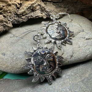 Sun Earrings, Celtic Jewelry, Moonstone Dangle Earrings, Celestial Jewelry, Wiccan Jewelry, Mom Gift, Sun Jewelry, Pagan Jewelry, Beach