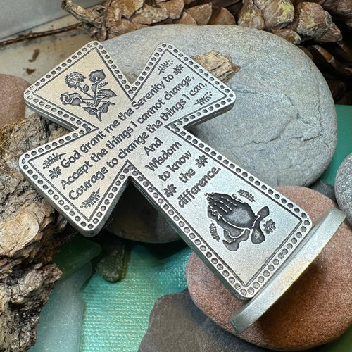 Serenity Prayer Standing Cross, Christian Gift, Pewter Celtic Cross, Blessing Gift, Recovery Religious Prayer, AA Sobriety Anniversary Gift