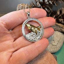 Load image into Gallery viewer, Great White Shark Necklace, Men&#39;s Beach Jewelry, Ocean Pendant, Surfer Gift, Fish Jewelry, Gold Jewelry, Large Silver Pendant, Nautical Gift
