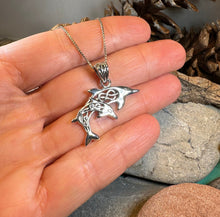 Load image into Gallery viewer, Dolphin Necklace, Celtic Jewelry, Irish Jewerly, Celtic Knot Jewelry, Beach Jewelry, Fish Necklace, Nautical Jewelry, Sea Jewelry, Mom Gift
