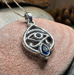 Eye of Horus Necklace, Egyptian Eye Pendant, Mystical Amulet, Egyptian Symbol, Sapphire Jewelry, Cancer Survivor Gift, Recovery Gift