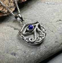 Load image into Gallery viewer, Eye of Horus Necklace, Egyptian Eye Pendant, Mystical Amulet, Egyptian Symbol, Blue Lapis Jewelry, Cancer Survivor Gift, Recovery Gift
