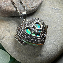 Load image into Gallery viewer, Trinity Knot Locket Necklace, Celtic Heart Pendant, Irish Jewerly, Celtic Jewelry, Anniversary Gift, Locket Necklace, Wiccan Jewelry
