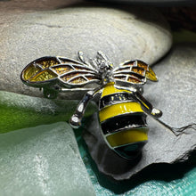 Load image into Gallery viewer, Bee Brooch, Nature Jewelry, Celtic Jewelry, Anniversary Gift, Outlander Jewelry, Insect Jewelry, Honey Bee Jewelry, Bumble Bee Pewter Pin
