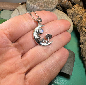 Moon Necklace, Mushroom Necklace, Celestial Pendant, Mystical Jewelry, Pagan Jewelry, Gothic Pendant, Forest Pendant, Halloween Gift