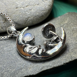 Moon Necklace, Mushroom Necklace, Celestial Pendant, Mystical Jewelry, Pagan Jewelry, Gothic Pendant, Forest Pendant, Halloween Gift