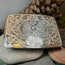 Load image into Gallery viewer, Celtic Viking Kilt Belt Buckle, Scottish Belt Buckle, Pewter Buckle, Large Belt Buckle, Men&#39;s Celtic Gift, Irish Gift, Celtic Knot Buckle
