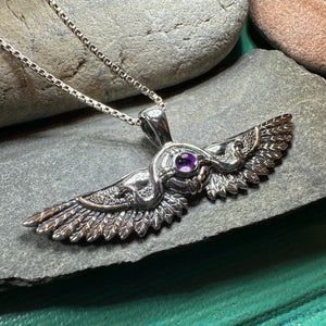 Winged Sun Necklace, Egyptian Pendant, Mystical Amulet, Egyptian Symbol, Pagan Jewelry, Goddess Jewelry, Recovery Gift, Silver Isis Pendant