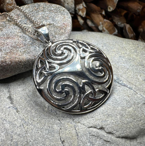 Celtic Spiral Necklace, Celtic Pendant, Irish Jewelry, Triple Spiral Pendant, Girlfriend Gift, Druid Necklace, Wiccan Jewelry, Triskel Gift