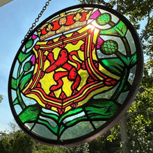 Load image into Gallery viewer, Scottish Lion Wall Decor, Celtic Thistle Gift, Scotland Stained Glass, New Home Gift, Celtic Wedding Gift, Anniversary Gift, Suncatcher
