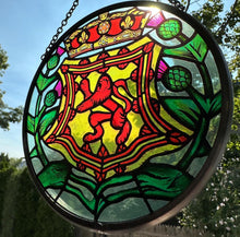 Load image into Gallery viewer, Scottish Lion Wall Decor, Celtic Thistle Gift, Scotland Stained Glass, New Home Gift, Celtic Wedding Gift, Anniversary Gift, Suncatcher
