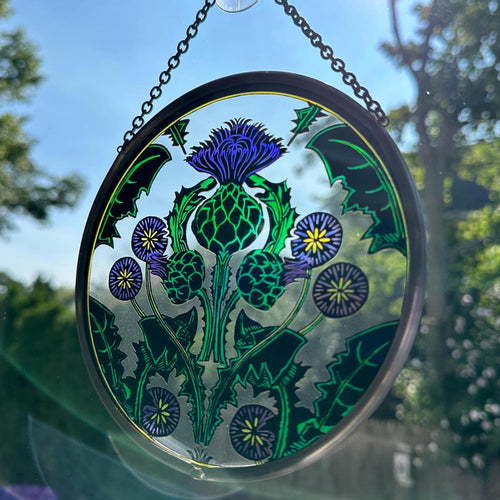 Scottish Thistle Decor, Celtic Thistle Gift, Scotland Stained Glass, New Home Gift, Celtic Wedding Gift, Anniversary Gift, Sterling Castle